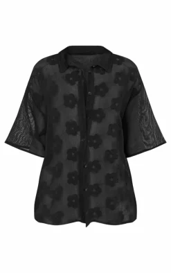 PrettyLittleThing Shirts*Flower Embroidered Oversized Fit Shirt
