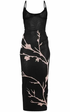 Flower Printed Mesh Strappy Midi Dress-PrettyLittleThing Hot