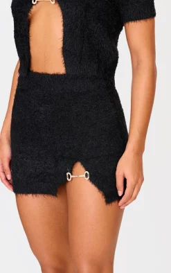 Hot PrettyLittleThing Fluffy Knit Embellised Mini Skirt Black