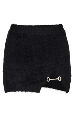 Hot PrettyLittleThing Fluffy Knit Embellised Mini Skirt Black