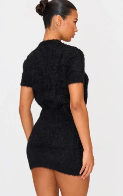 Discount PrettyLittleThing Fluffy Knit Embellished Top Black