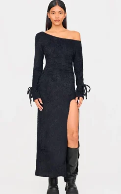 Fluffy One Shoulder Maxi Dress-PrettyLittleThing Online