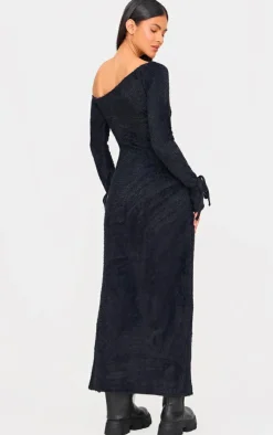 Fluffy One Shoulder Maxi Dress-PrettyLittleThing Online