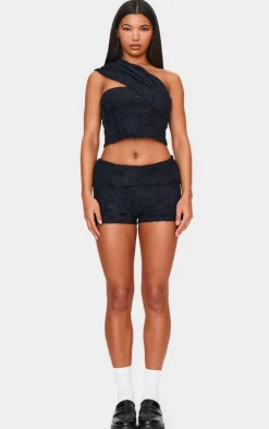 New PrettyLittleThing Fluffy Textured One Shoulder Top Black