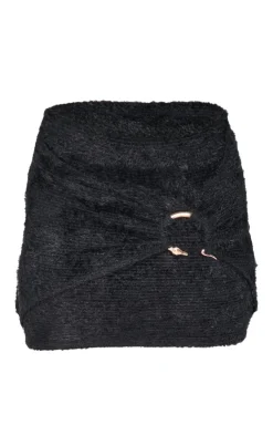 Clearance PrettyLittleThing Fluffy Textured Trim Detail Wrap Micro Mini Skirt Black