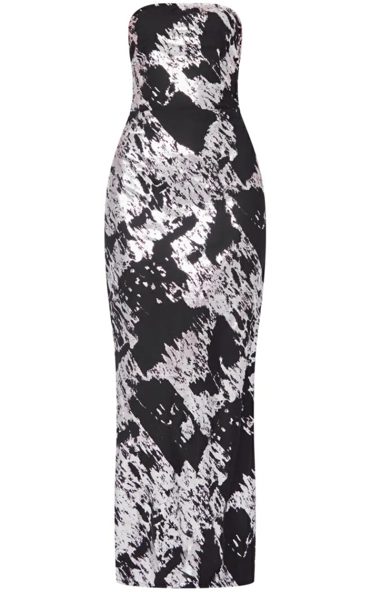 Foil Print Bandeau Maxi Dress-PrettyLittleThing Discount