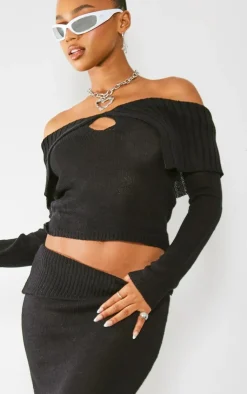 PrettyLittleThing Knitted Tops*Fold Over Key Hole Knit Sweater