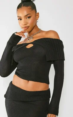 PrettyLittleThing Knitted Tops*Fold Over Key Hole Knit Sweater