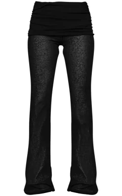 Clearance PrettyLittleThing Fold Over Ruching Flare Pants Black