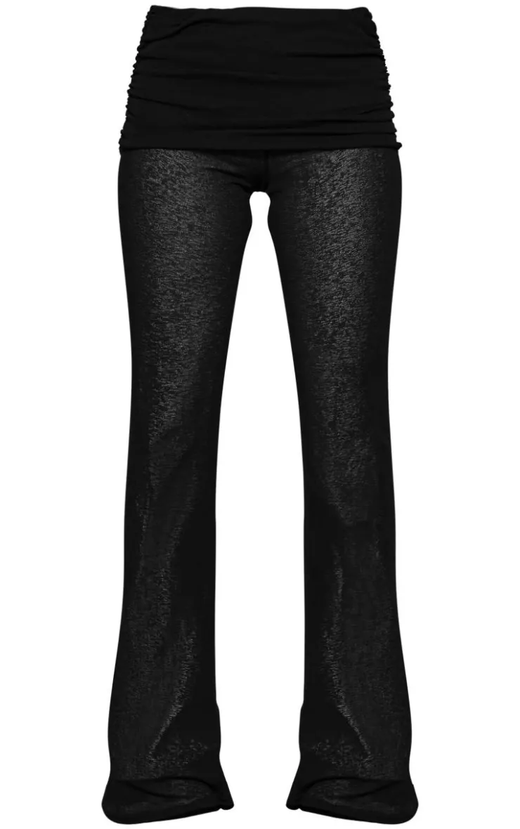 Clearance PrettyLittleThing Fold Over Ruching Flare Pants Black