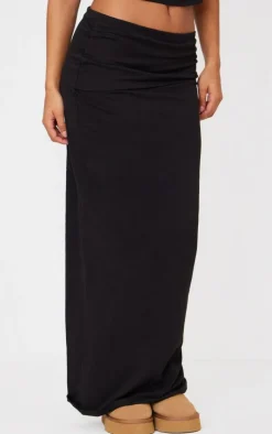 Sale PrettyLittleThing Foldover Cotton Maxi Skirt Black