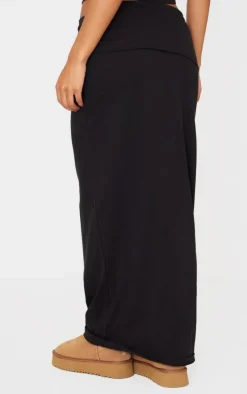 Sale PrettyLittleThing Foldover Cotton Maxi Skirt Black