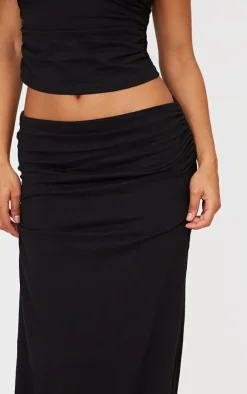Sale PrettyLittleThing Foldover Cotton Maxi Skirt Black