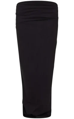 Sale PrettyLittleThing Foldover Cotton Maxi Skirt Black