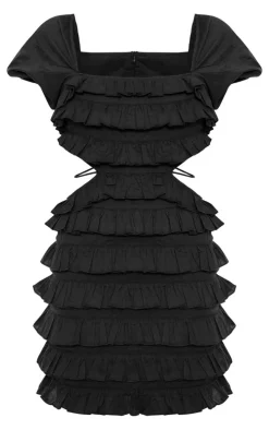 Frill Detail Cut Out Puff Sleeve Bodycon Dress-PrettyLittleThing New