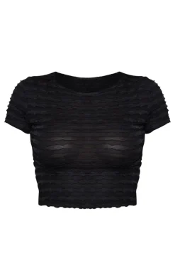 Best PrettyLittleThing Frill Detail Fitted Top Black