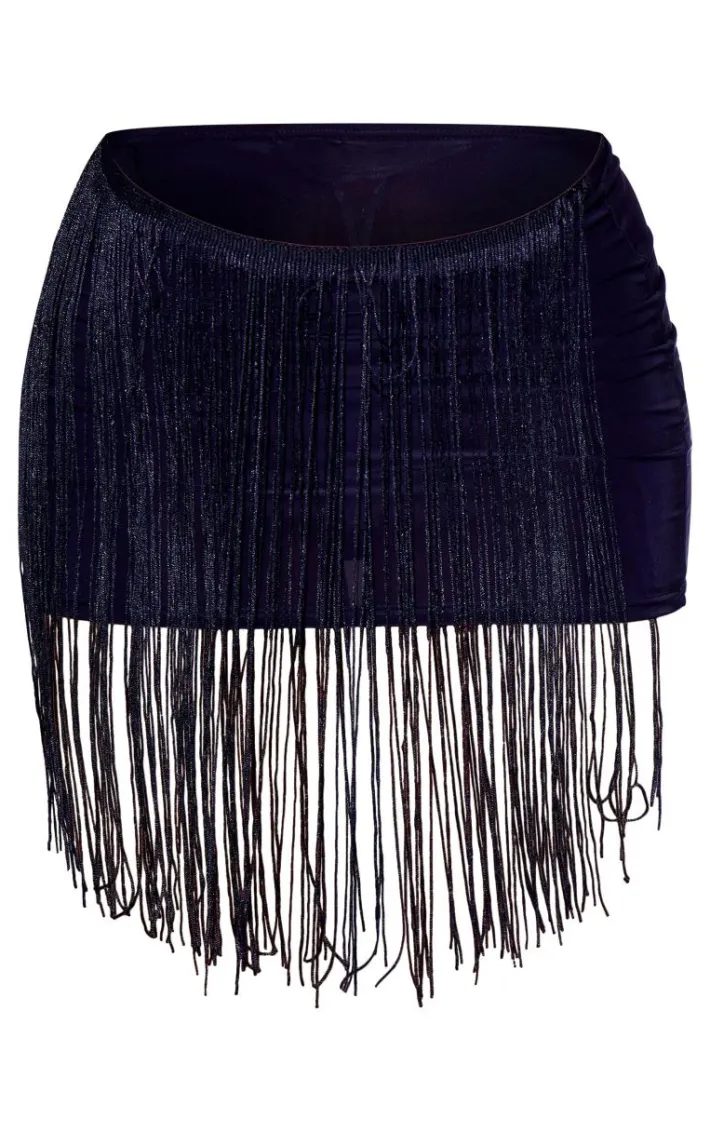 Black Fringe Mini Beach Skirt
