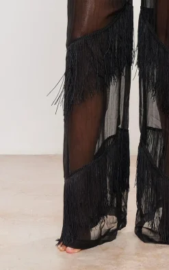 Black Fringe Wide Leg Beach Pants