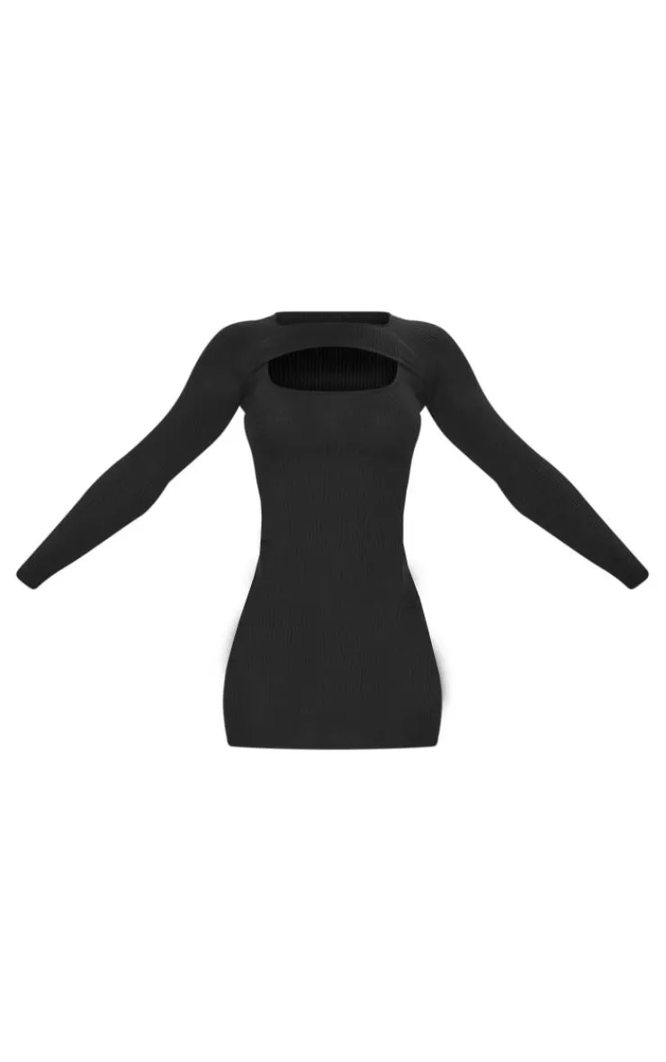 Front Cut Out Rib Knit Mini Dress-PrettyLittleThing Sale