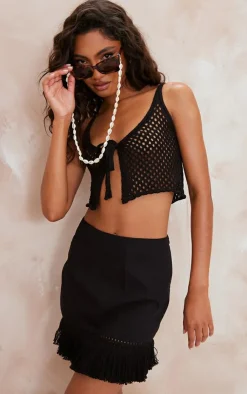 PrettyLittleThing Knitted Tops*Front Tie Crochet Top