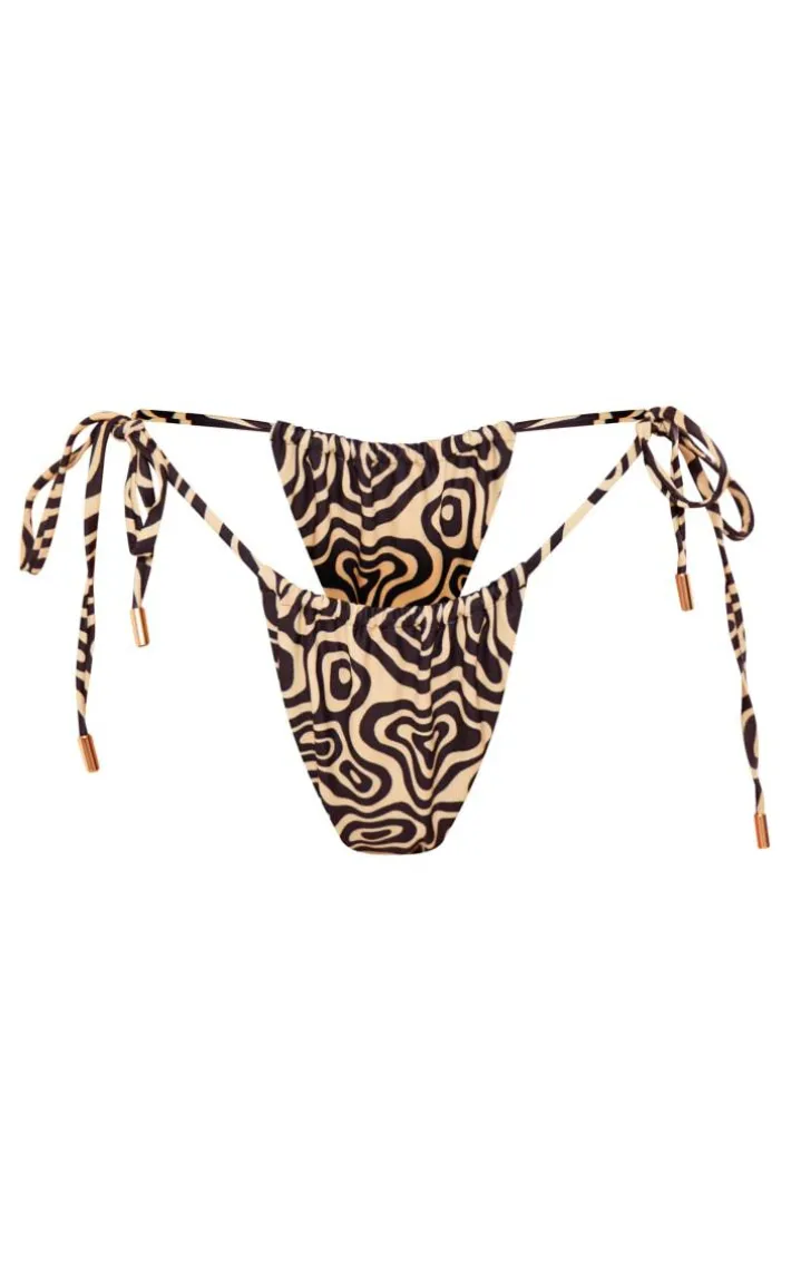 Black Geometric Ruched Tie Side Bikini Bottoms