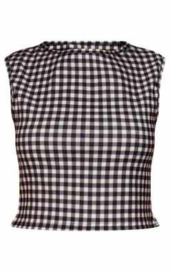 Clearance PrettyLittleThing Gingham Fitted Racer Top Black