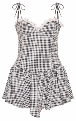 Gingham Lace Frill Strappy Shift Dress-PrettyLittleThing Clearance