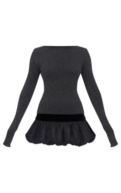 Sale PrettyLittleThing Glitter Knitted Open Back Long Sleeve Top Black