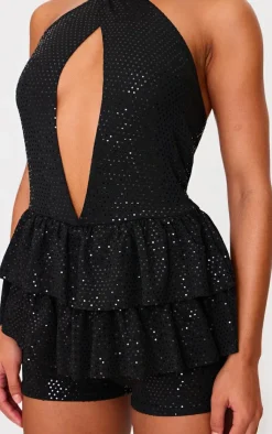 Glitter Sequin Halterneck Rara Skort Romper-PrettyLittleThing Outlet