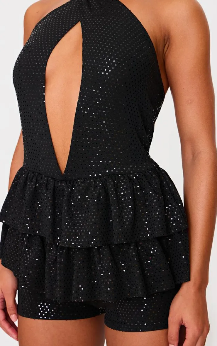 Glitter Sequin Halterneck Rara Skort Romper-PrettyLittleThing Outlet