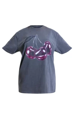 PrettyLittleThing T-Shirts*Glossy Cherry Washed Graphic Oversized T Shirt