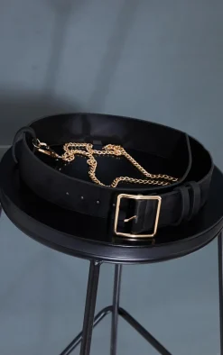 PrettyLittleThing Black Belts*Gold Chain Waist Belt