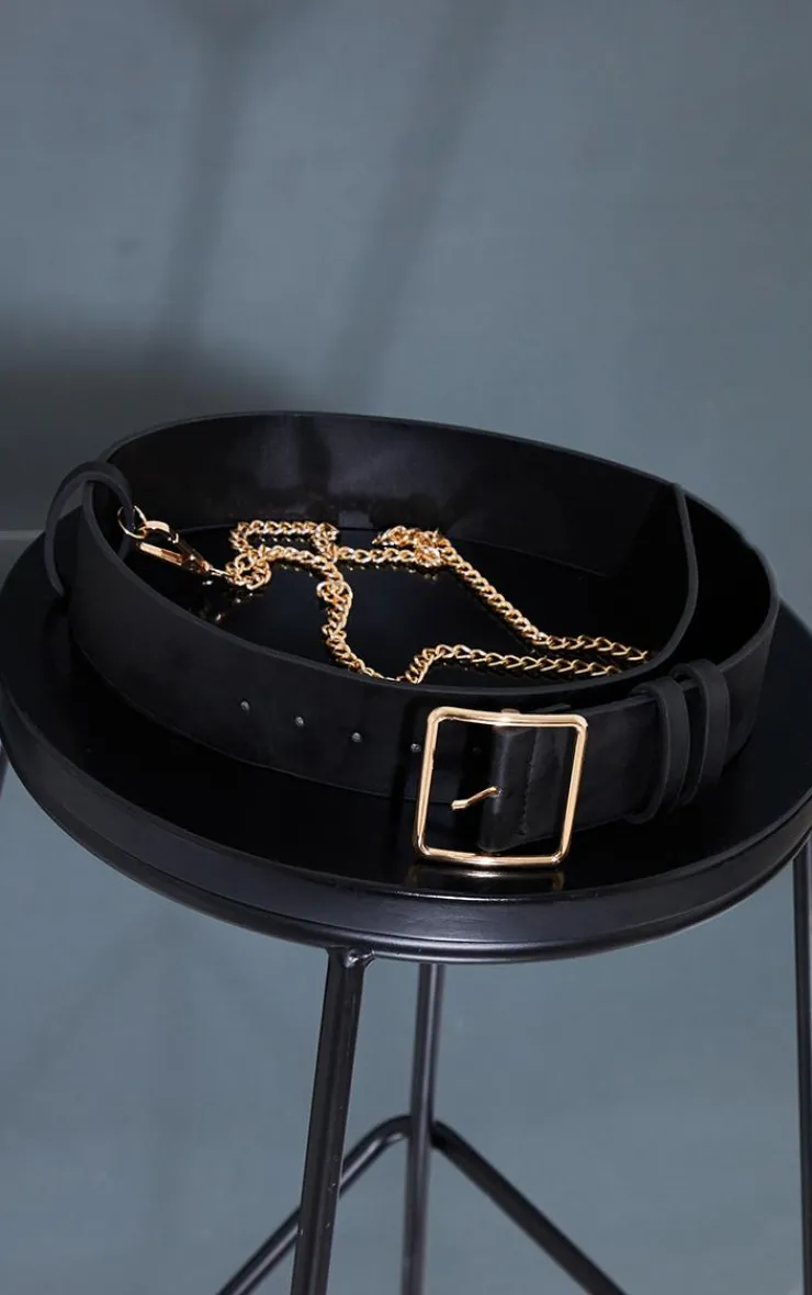 PrettyLittleThing Black Belts*Gold Chain Waist Belt
