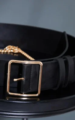 PrettyLittleThing Black Belts*Gold Chain Waist Belt