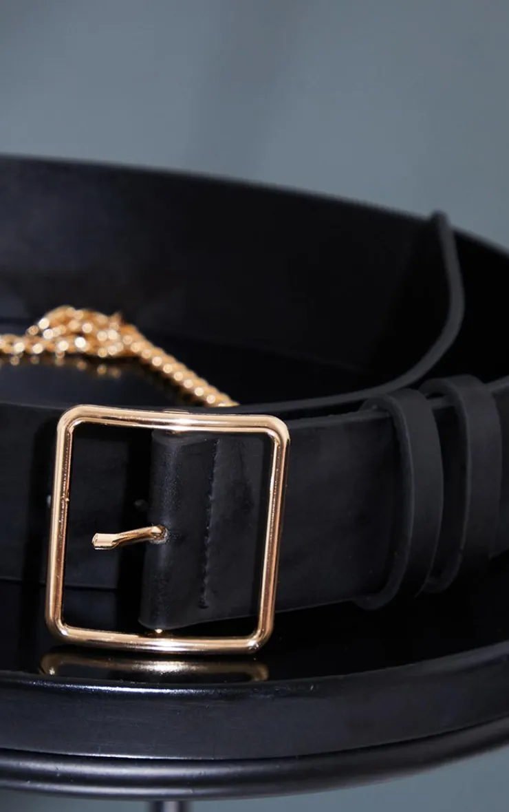 PrettyLittleThing Black Belts*Gold Chain Waist Belt