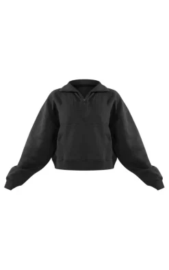 Black Half Zip Double Pocket Seam Detail Sweatshirt