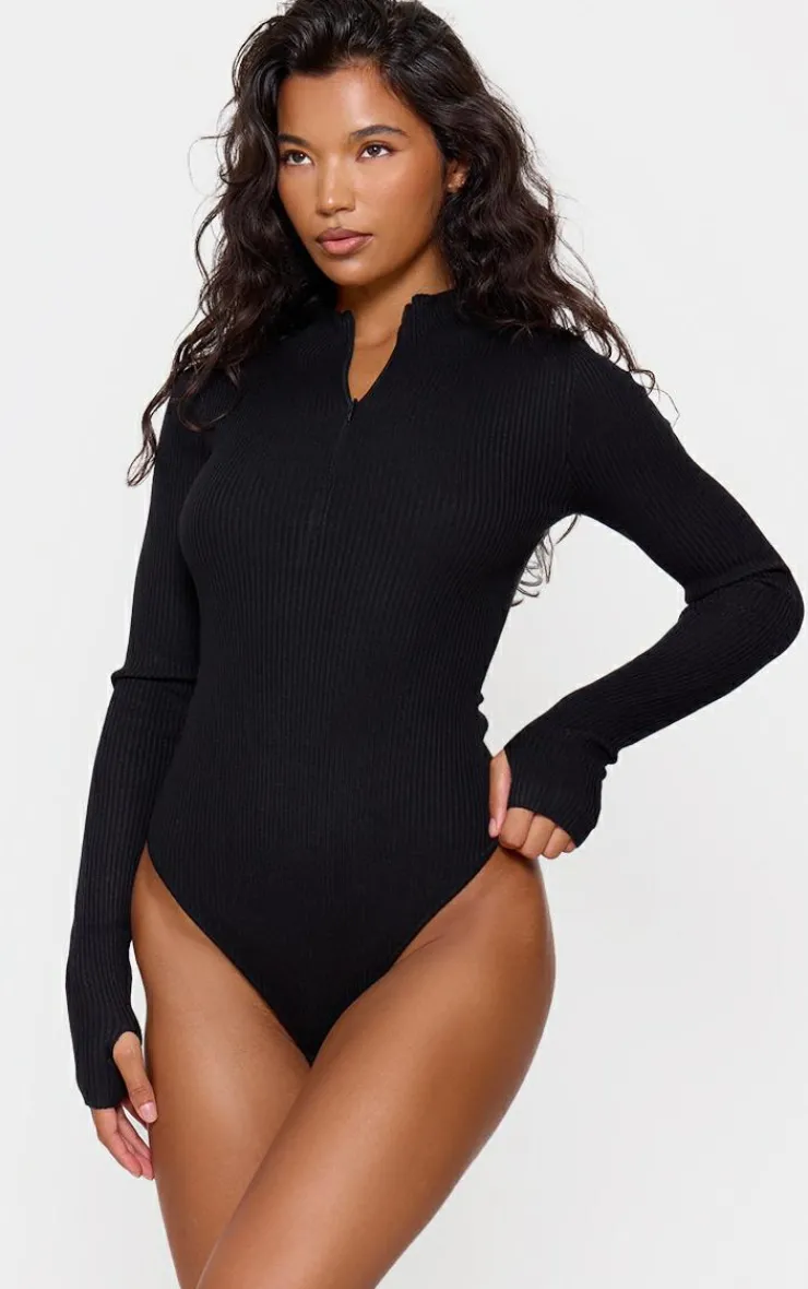PrettyLittleThing Knitted Tops*Half Zip Knitted Bodysuit