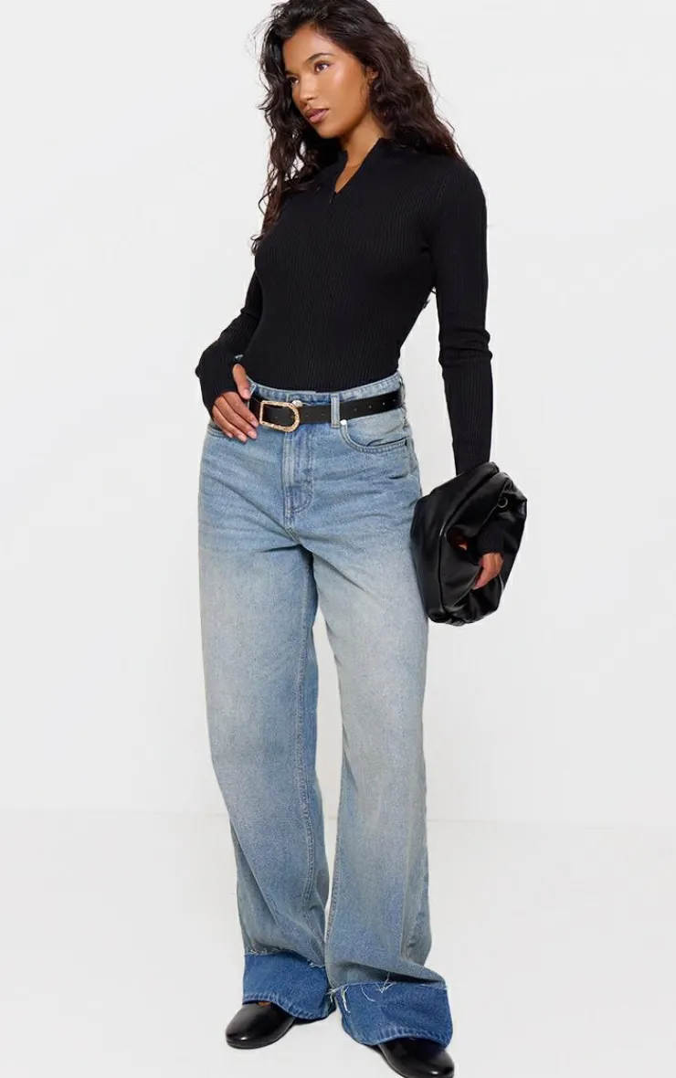 PrettyLittleThing Knitted Tops*Half Zip Knitted Bodysuit