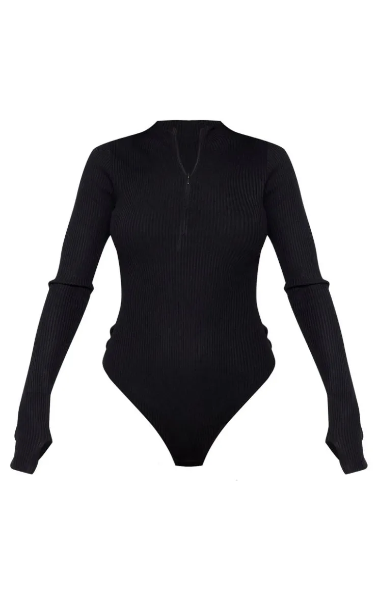 PrettyLittleThing Knitted Tops*Half Zip Knitted Bodysuit