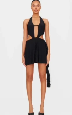Halter Deep Plunge Shift Dress-PrettyLittleThing