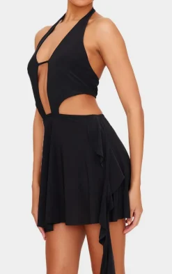 Halter Deep Plunge Shift Dress-PrettyLittleThing