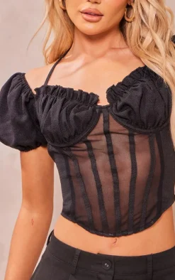 PrettyLittleThing Corsets*Halter Neck Bardot Sleeve Corset