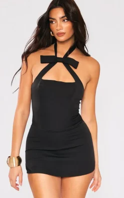 Halter Neck Bow Detail Skort Romper-PrettyLittleThing Best