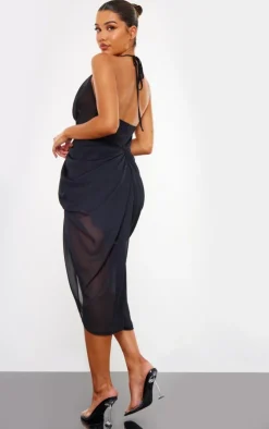 Halterneck Cowl Drape Midi Dress-PrettyLittleThing Online