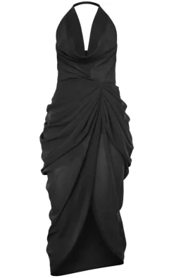 Halterneck Cowl Drape Midi Dress-PrettyLittleThing Online