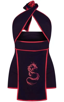 Black Halterneck Red Binding Ninja Romper