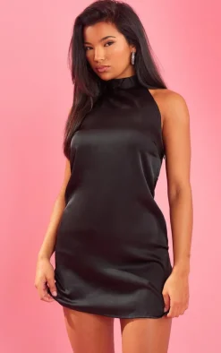 Halterneck Satin Bodycon Dress-PrettyLittleThing Sale