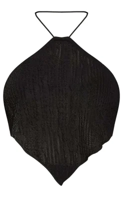 Online PrettyLittleThing Halterneck Textured Crop Top Black