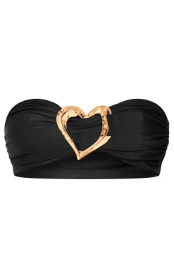 Black Heart Trim Bandeau Bikini Top