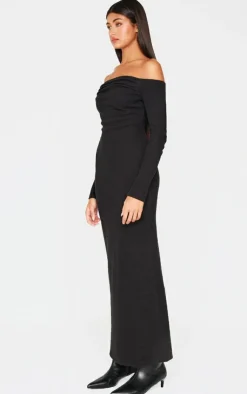 Heavy Rib Bardot Long Sleeve Maxi Dress-PrettyLittleThing Hot
